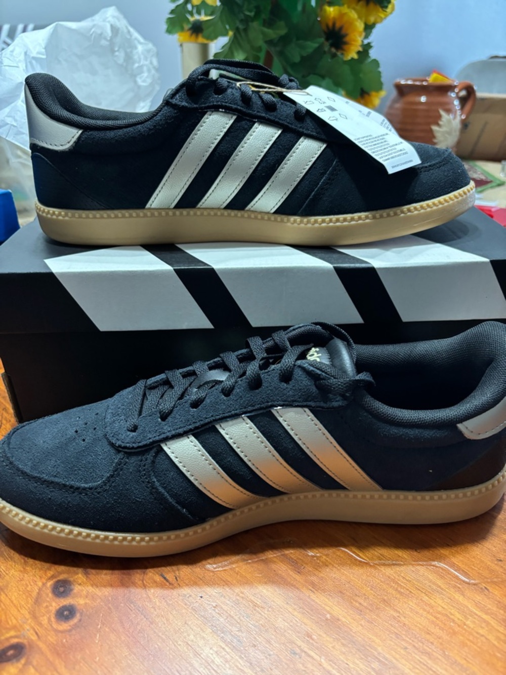 Adidas Black with Gold Stripes Sneakers Size 9 NIB